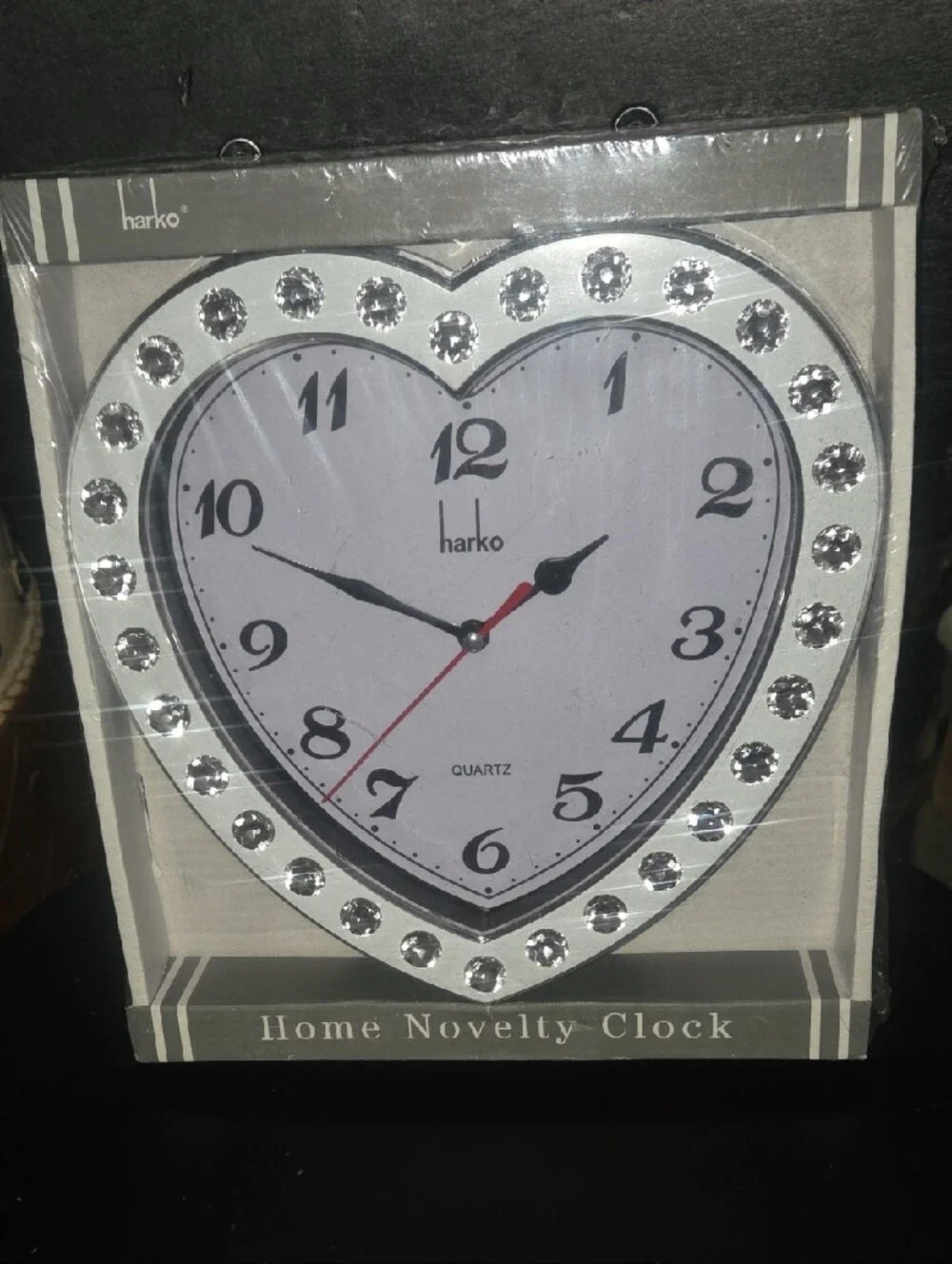 NIB Harko Heart-Shaped Rhinestone Wall Clock